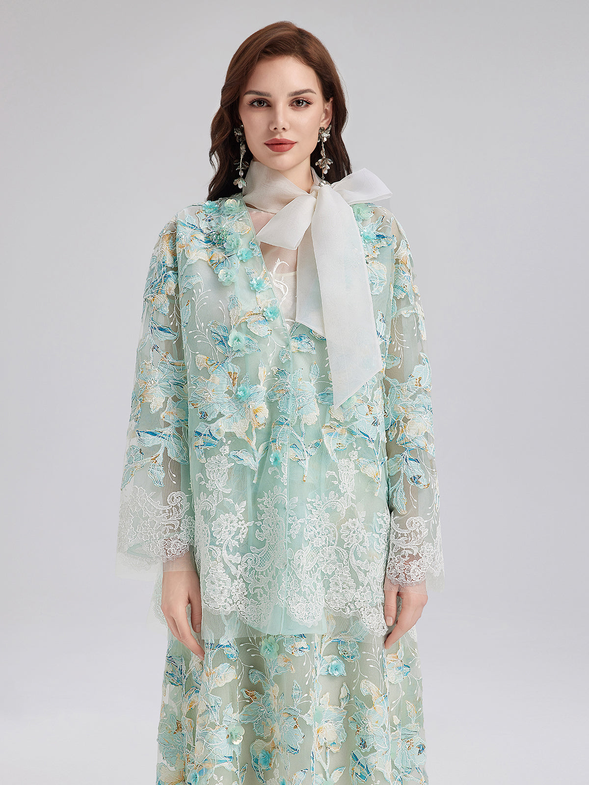 Handcrafted Lace Embroidery V-Neck Jacket