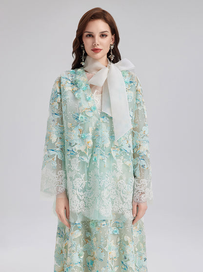 Handcrafted Lace Embroidery V-Neck Jacket