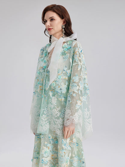 Handcrafted Lace Embroidery V-Neck Jacket