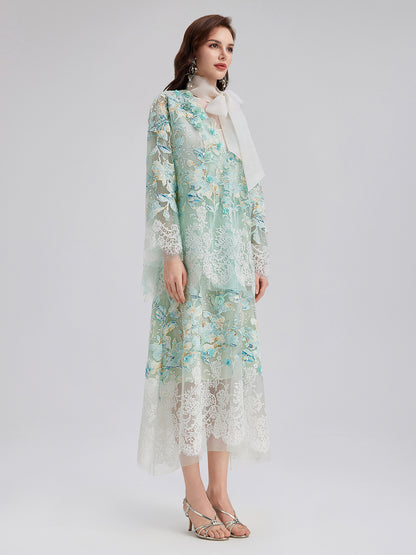 Handcrafted Lace Embroidery V-Neck Jacket