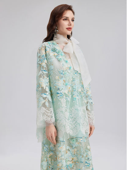 Handcrafted Lace Embroidery V-Neck Jacket