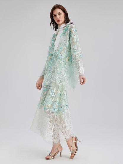 Handcrafted Lace Embroidery V-Neck Jacket