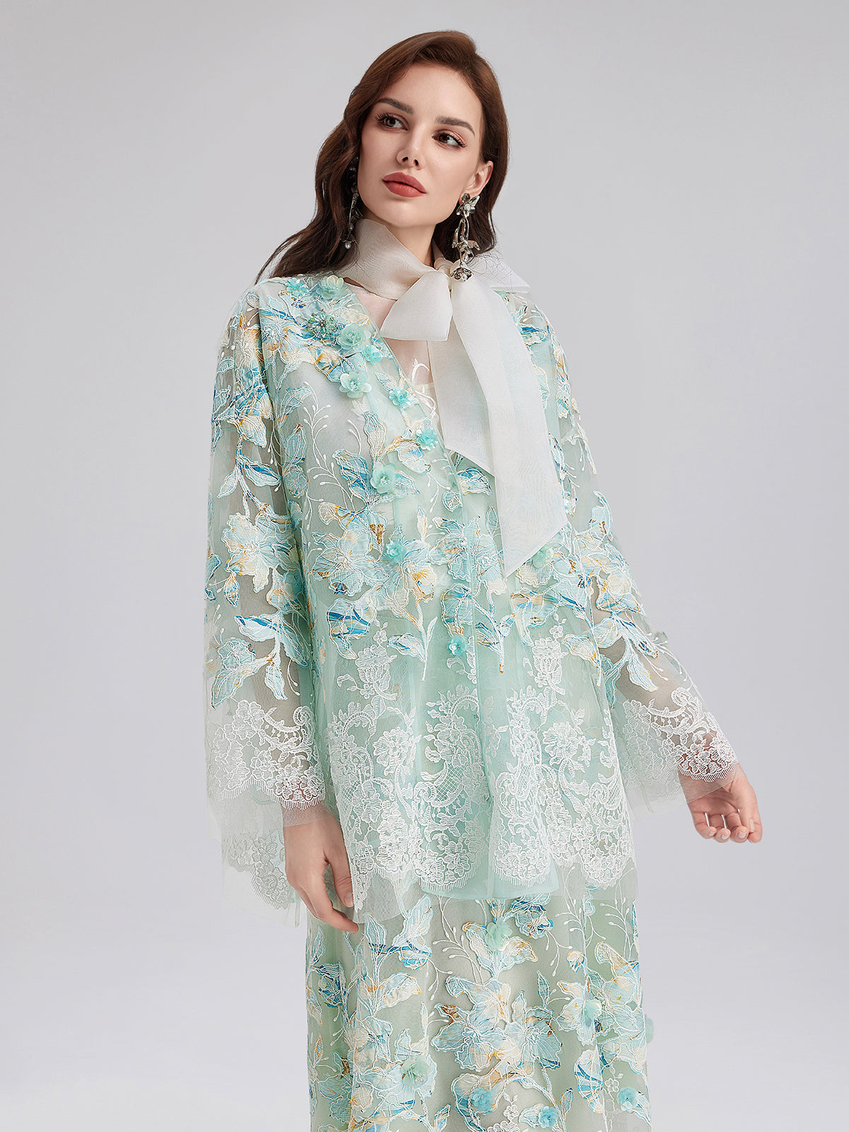 Handcrafted Lace Embroidery V-Neck Jacket