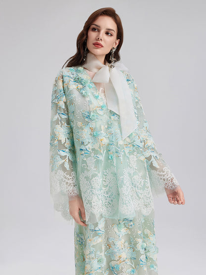 Handcrafted Lace Embroidery V-Neck Jacket