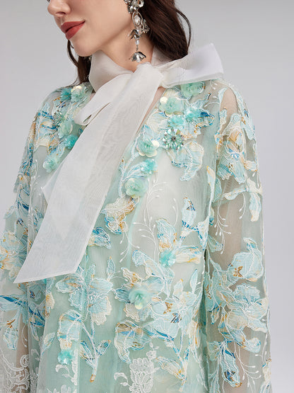 Handcrafted Lace Embroidery V-Neck Jacket