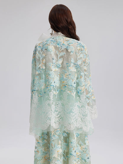 Handcrafted Lace Embroidery V-Neck Jacket