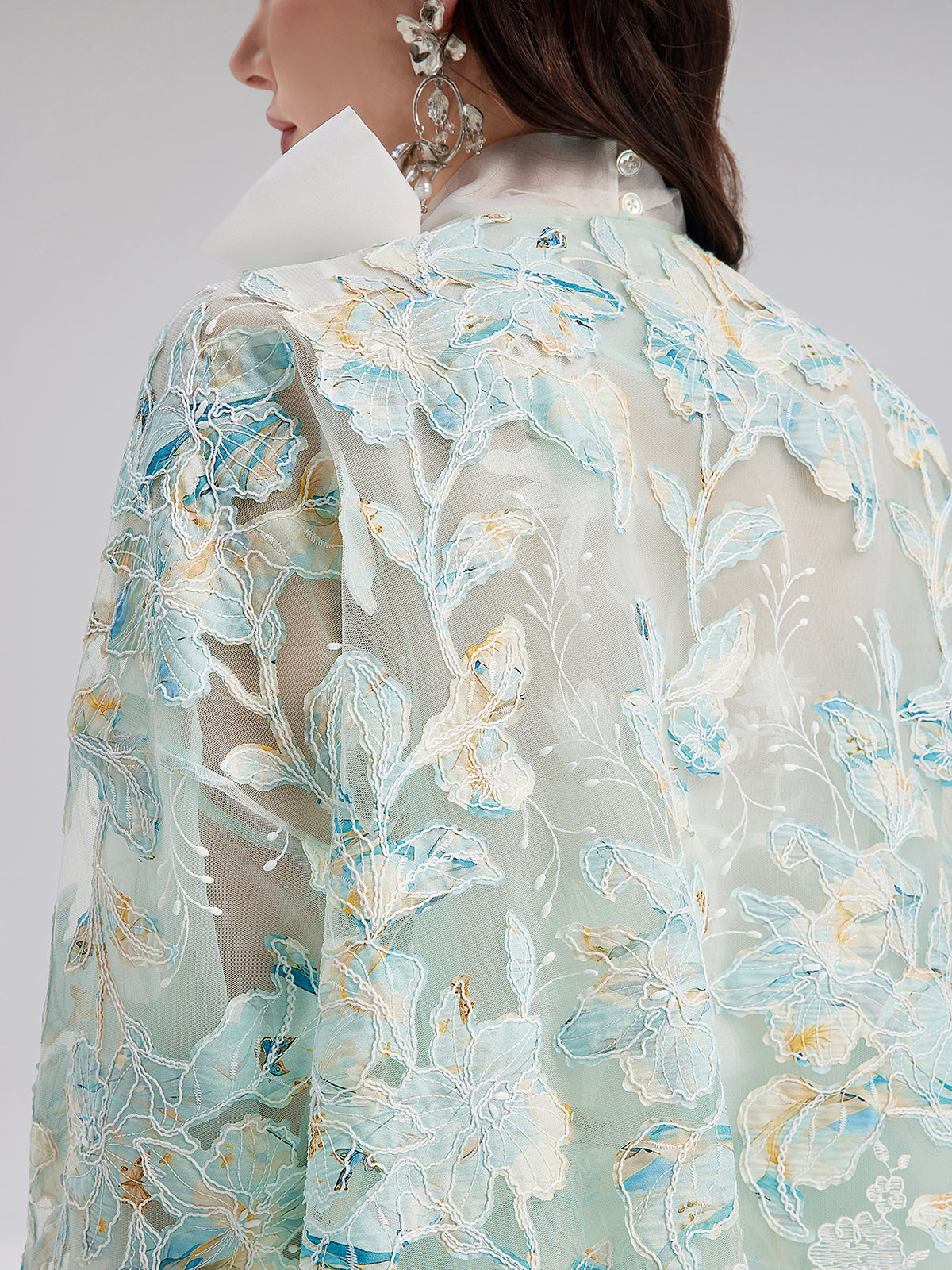 Handcrafted Lace Embroidery V-Neck Jacket