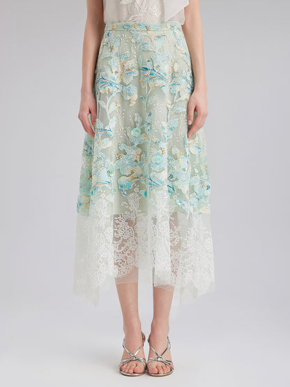 Lace Cut-Out A-Line Skirt