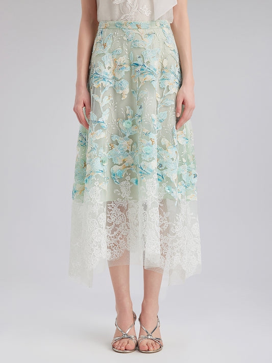 Lace Cut-Out A-Line Skirt