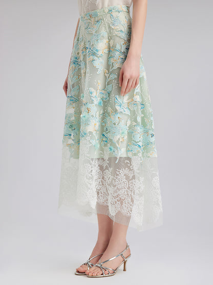 Lace Cut-Out A-Line Skirt