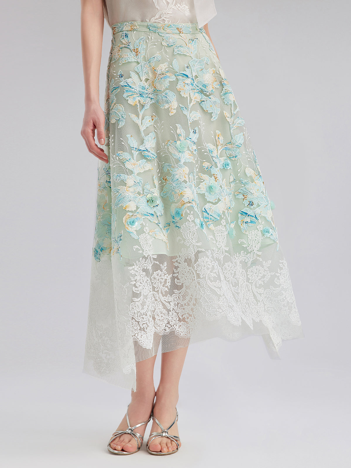 Lace Cut-Out A-Line Skirt