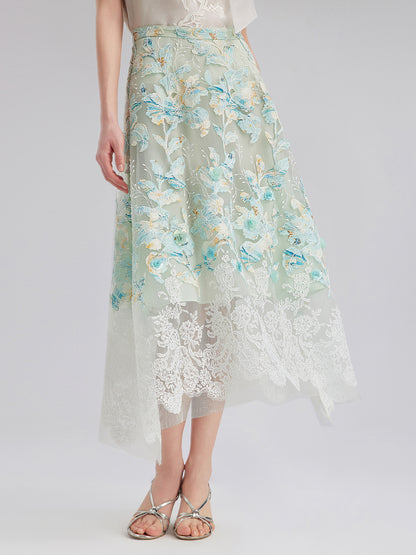 Lace Cut-Out A-Line Skirt