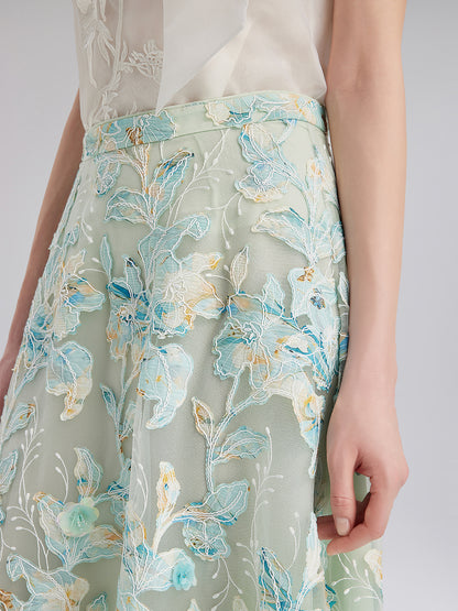 Lace Cut-Out A-Line Skirt