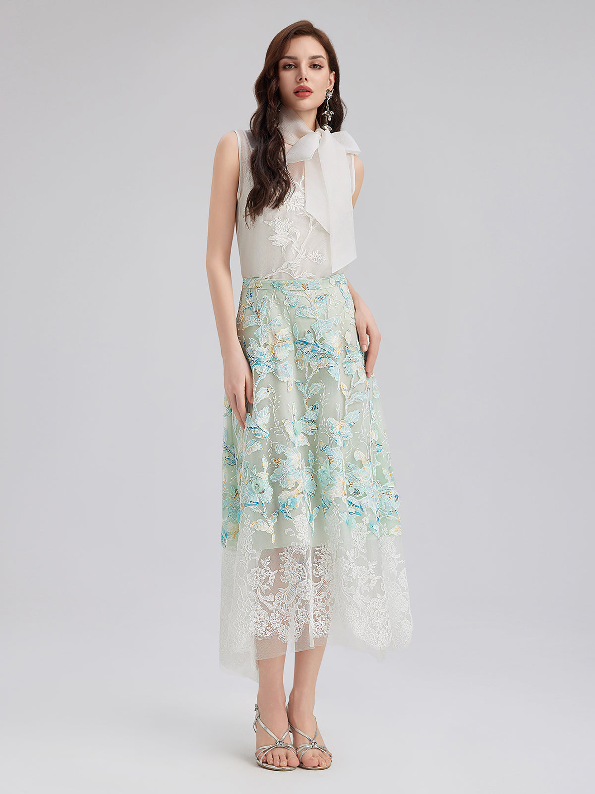 Lace Cut-Out A-Line Skirt