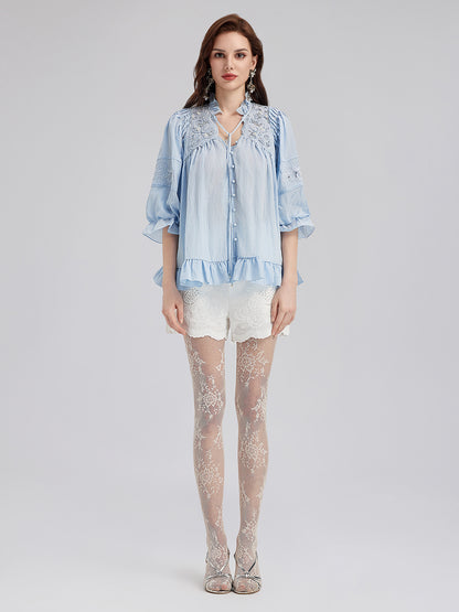 Beaded Lace Embroidered Peplum Top