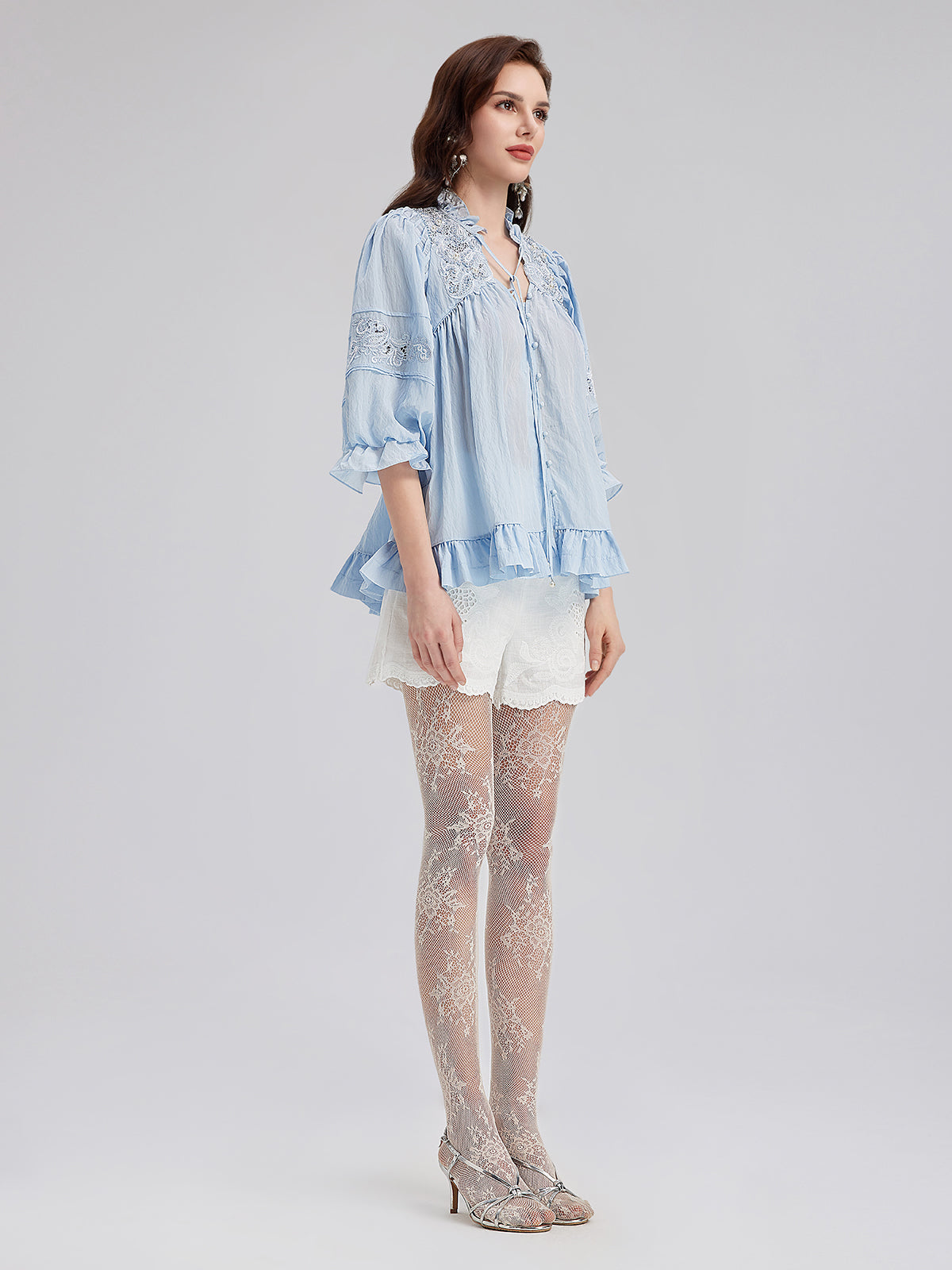 Beaded Lace Embroidered Peplum Top