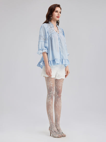 Beaded Lace Embroidered Peplum Top