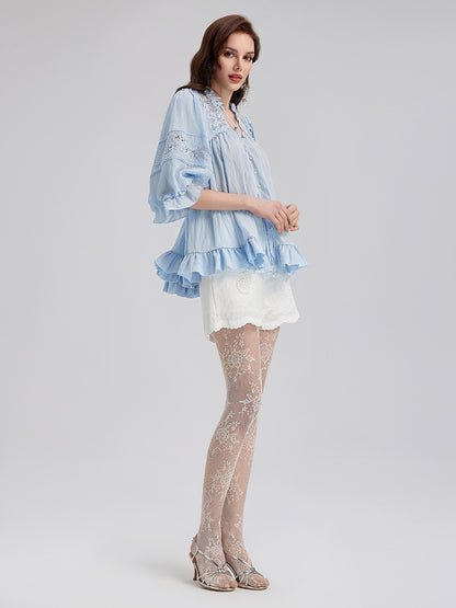 Beaded Lace Embroidered Peplum Top