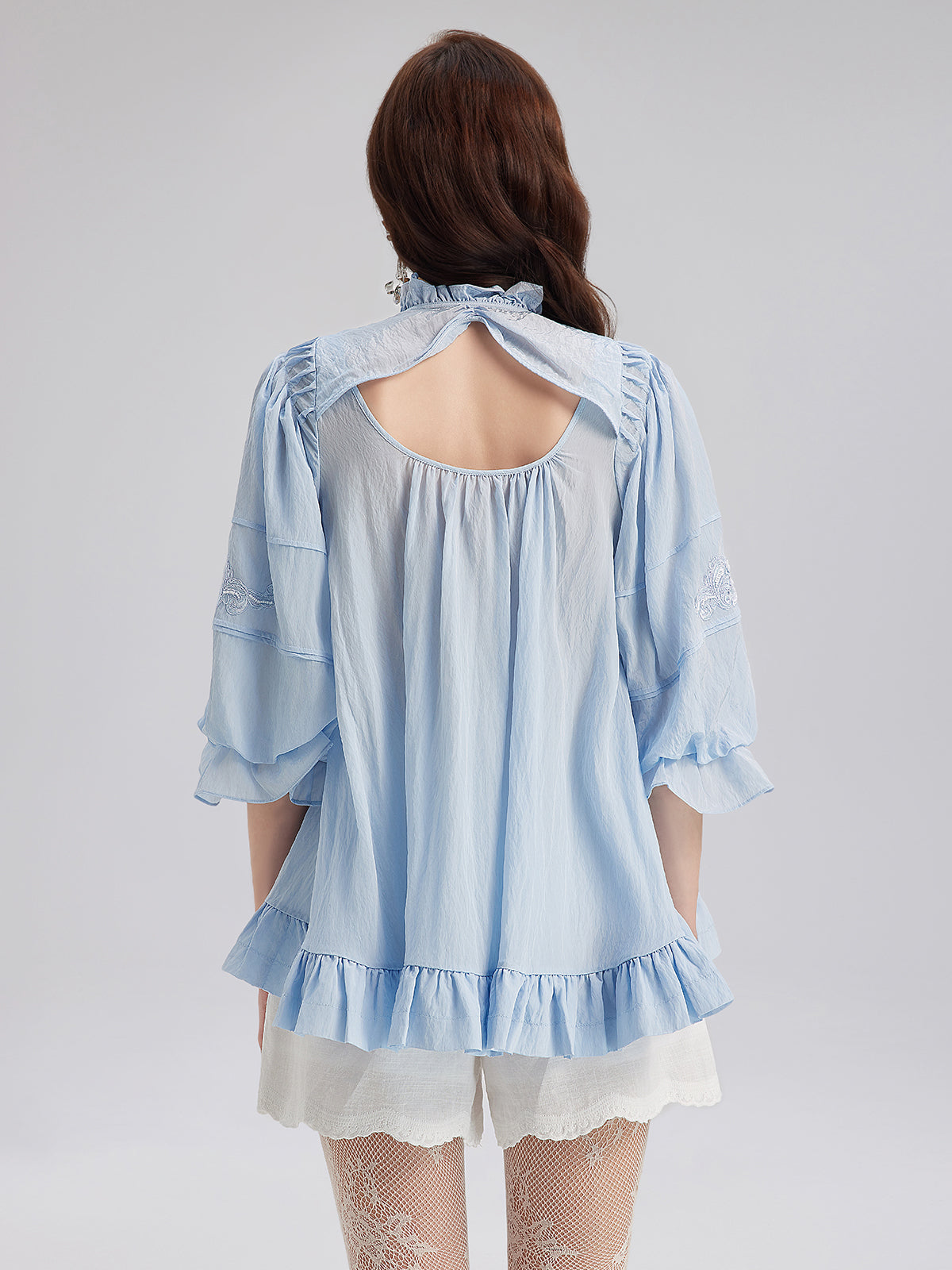 Beaded Lace Embroidered Peplum Top