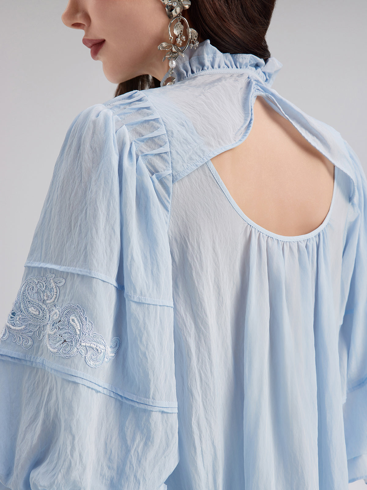 Beaded Lace Embroidered Peplum Top