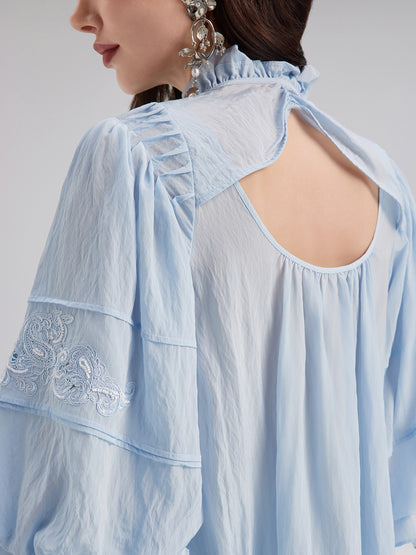 Beaded Lace Embroidered Peplum Top