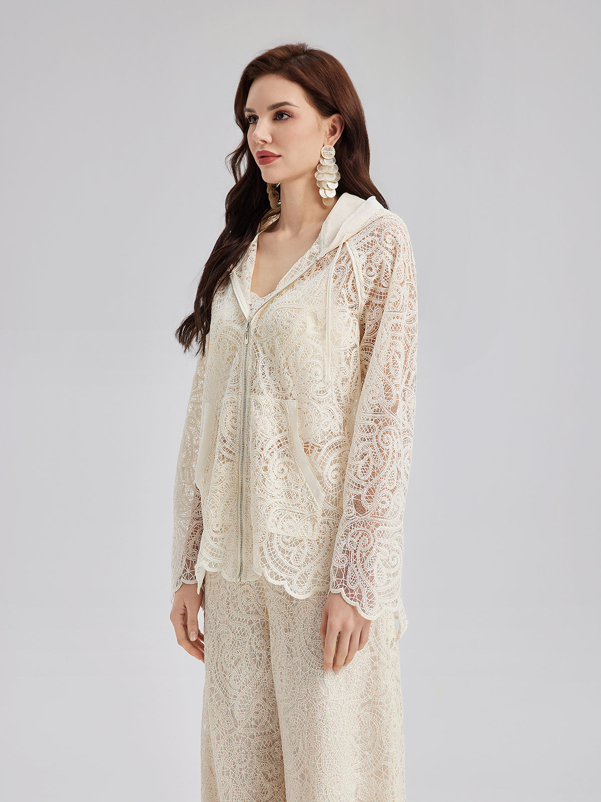 Lace Hooded Elegant Jacket