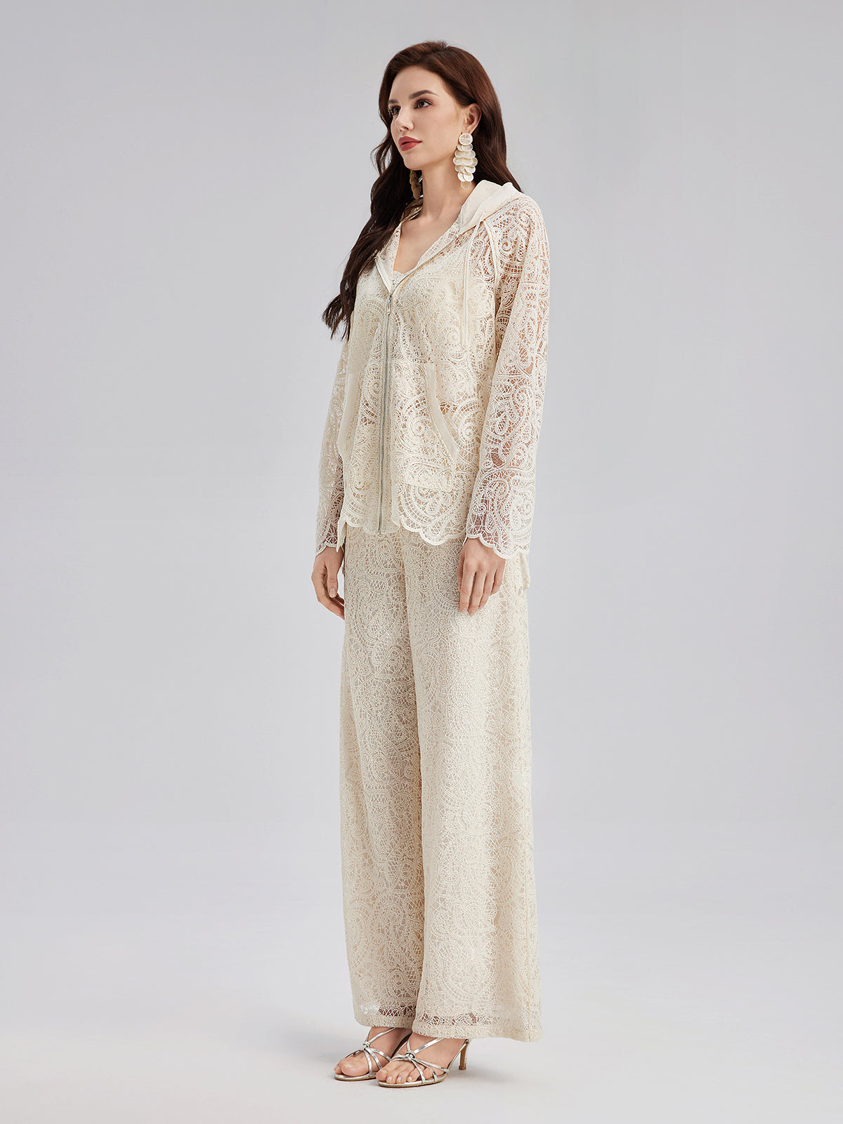 French Lace Floral Wide Leg Pants