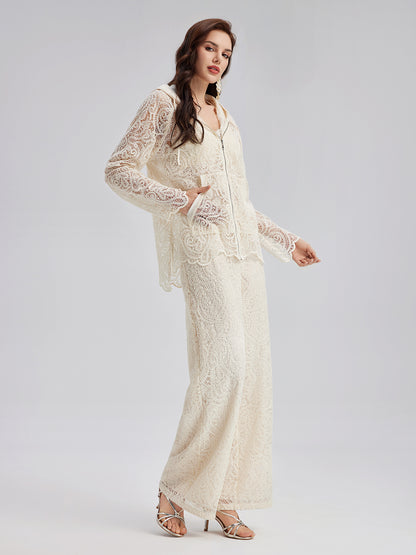 French Lace Floral Wide Leg Pants