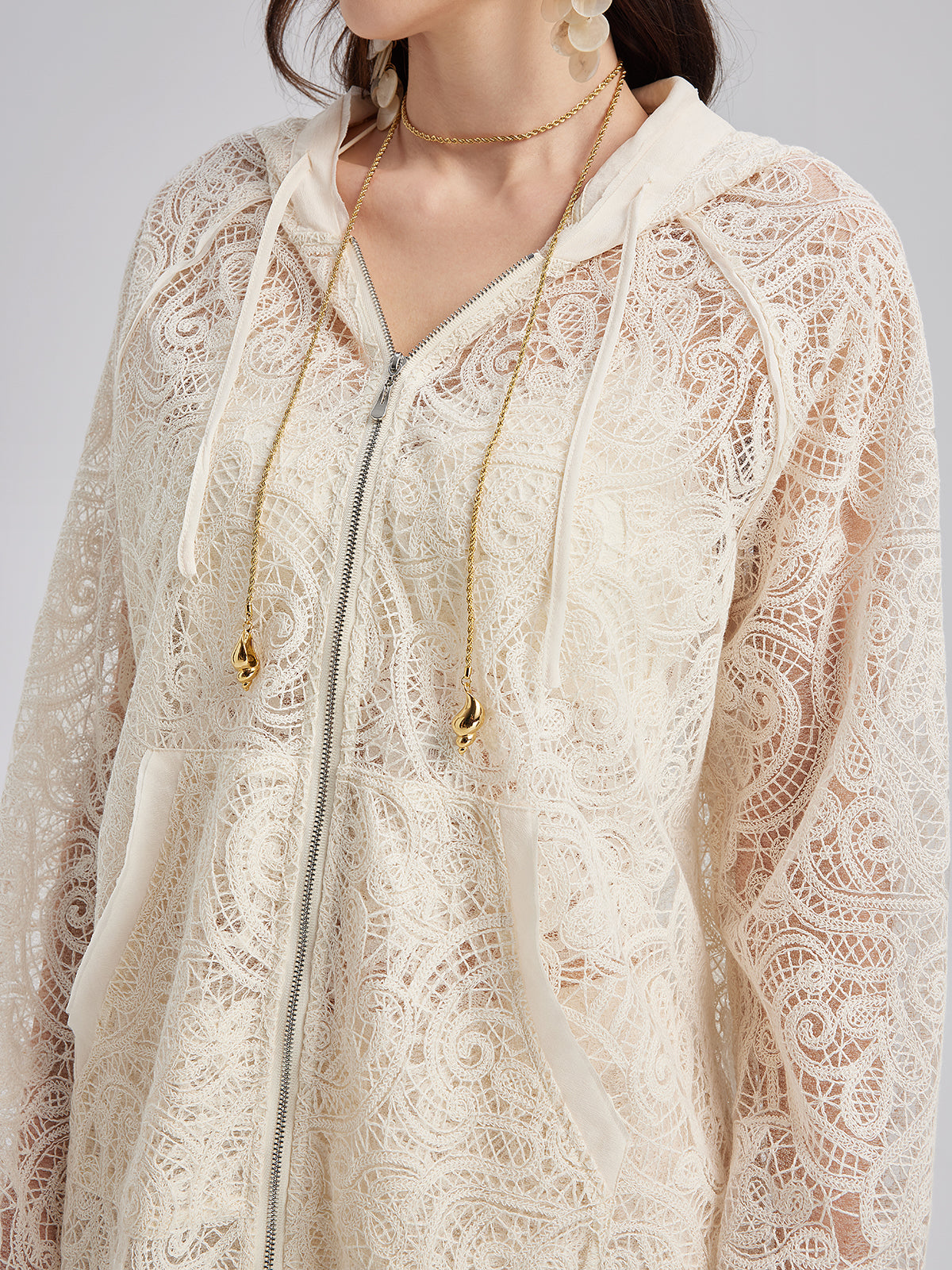 Lace Hooded Elegant Jacket