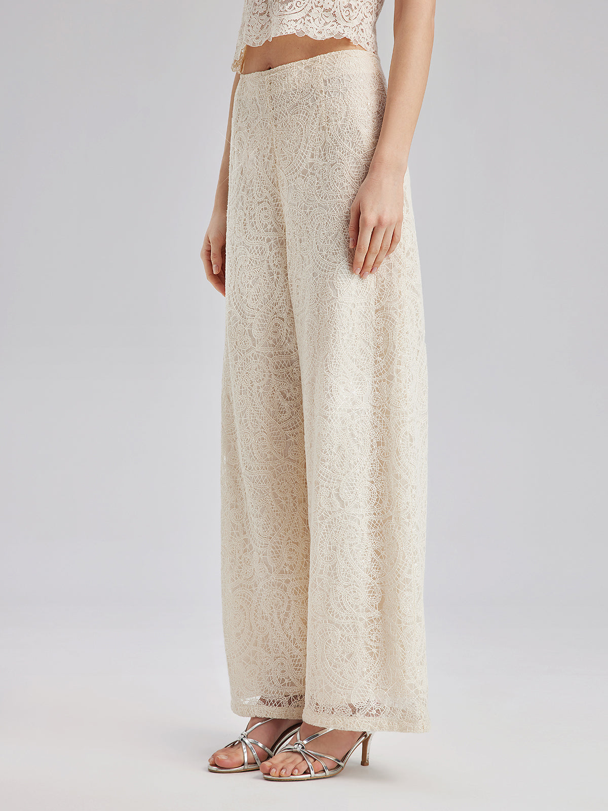 French Lace Floral Wide Leg Pants