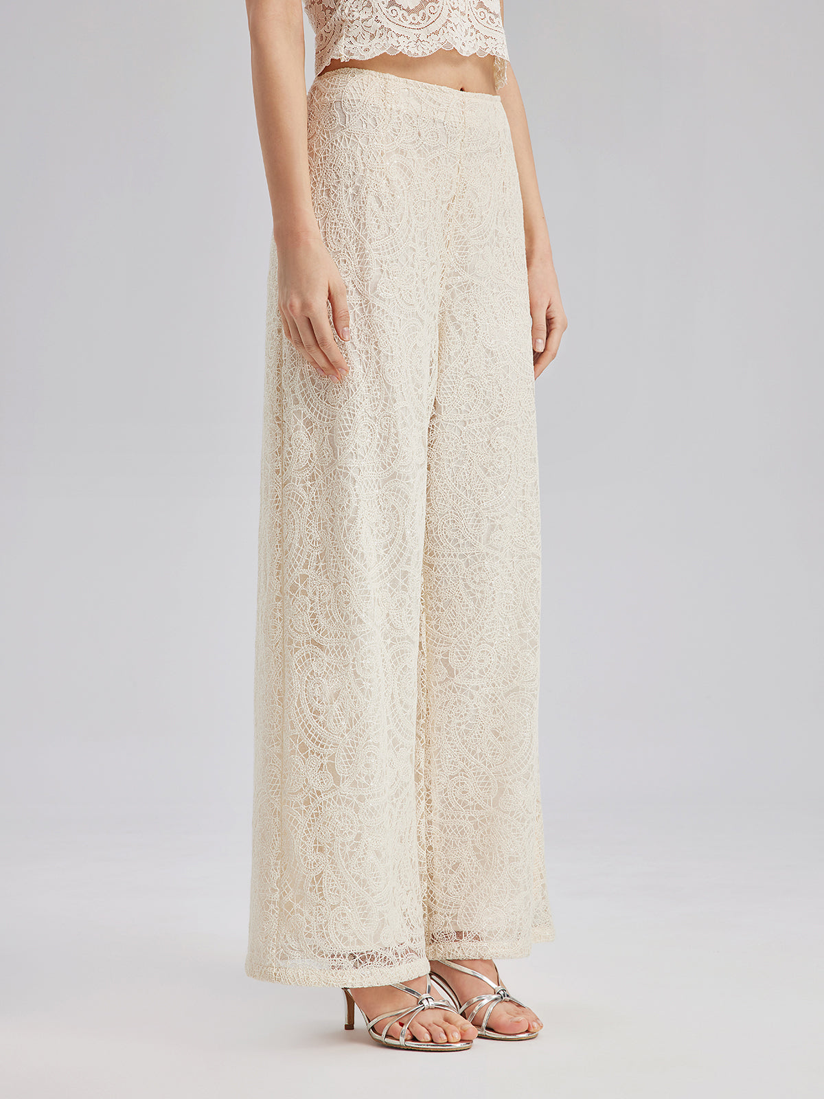 French Lace Floral Wide Leg Pants