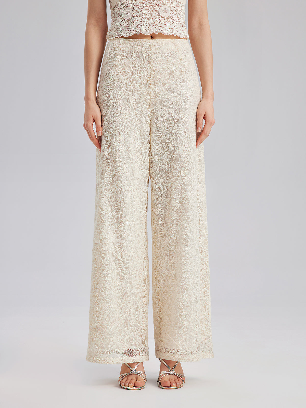 French Lace Floral Wide Leg Pants