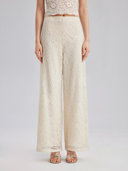 French Lace Floral Wide Leg Pants