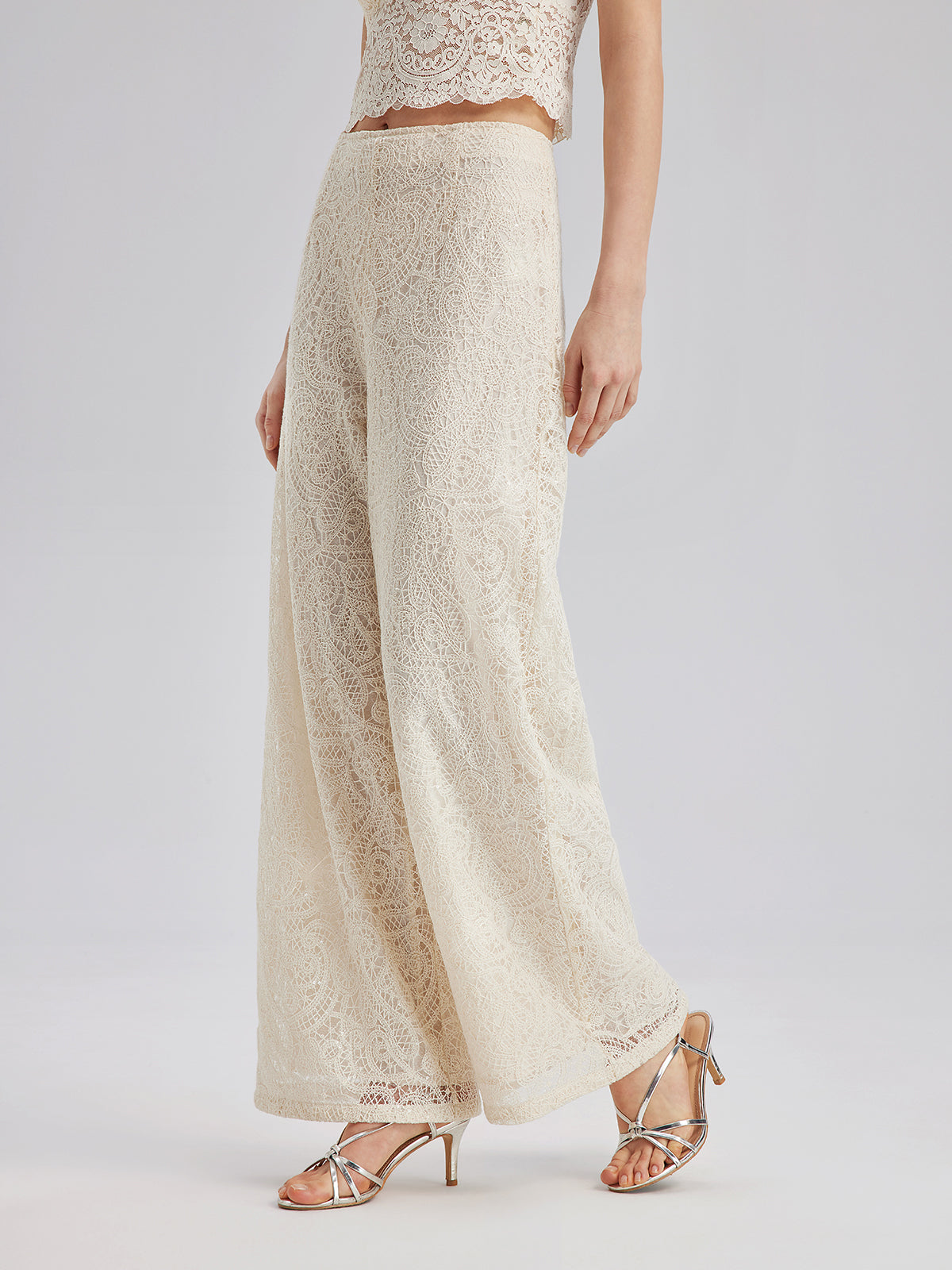 French Lace Floral Wide Leg Pants