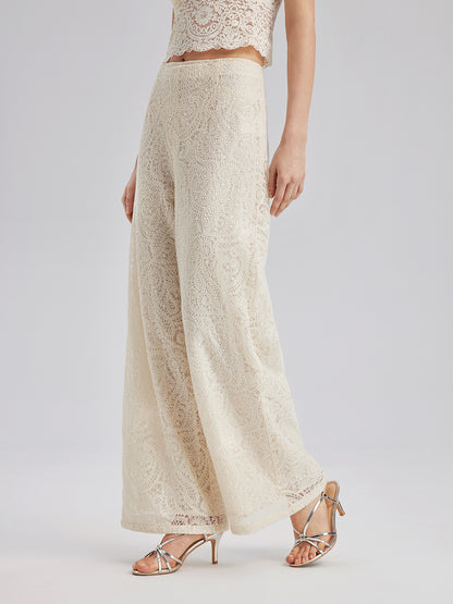 French Lace Floral Wide Leg Pants