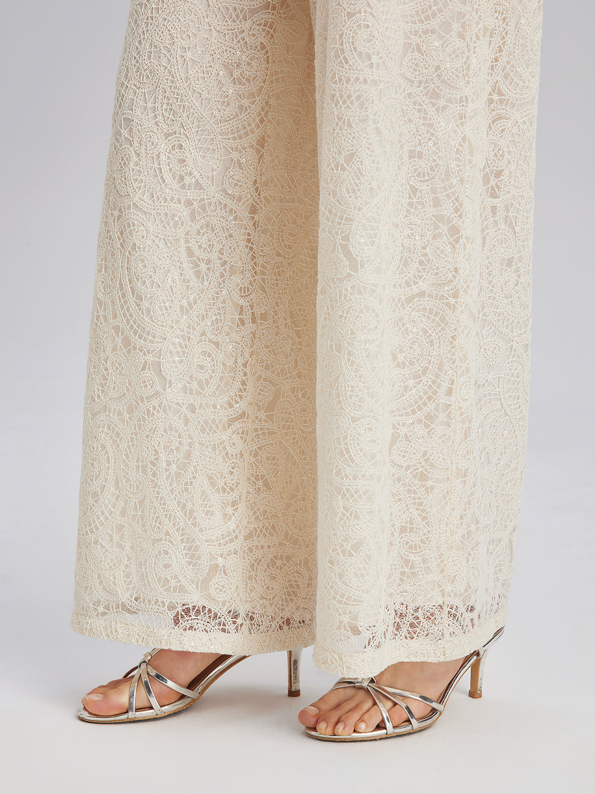 French Lace Floral Wide Leg Pants