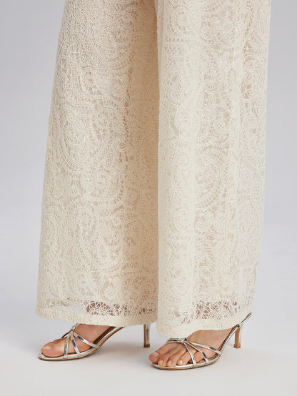 French Lace Floral Wide Leg Pants