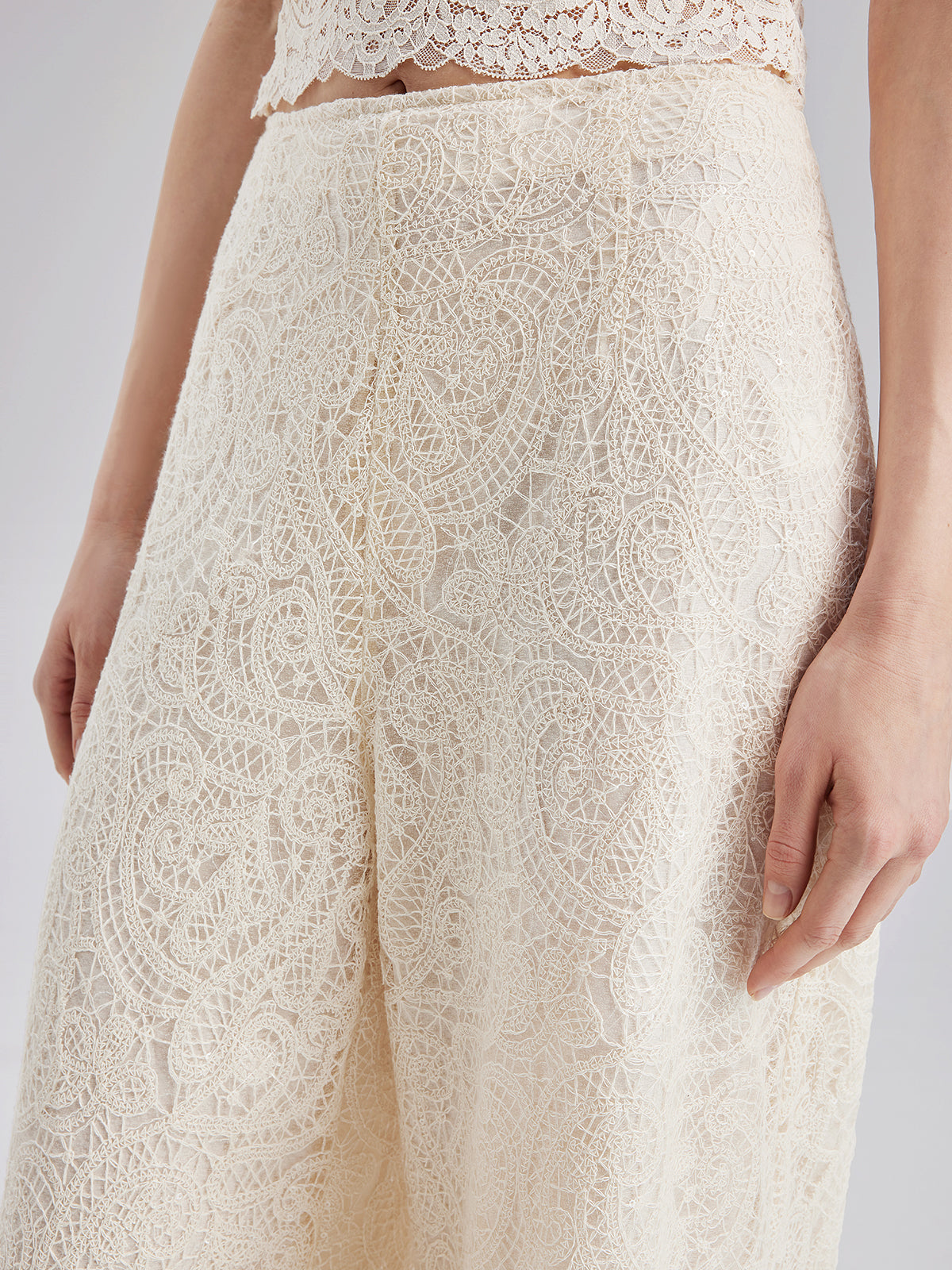 French Lace Floral Wide Leg Pants