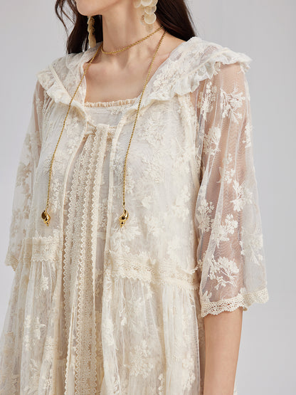 Hooded Lace Embroidered Set