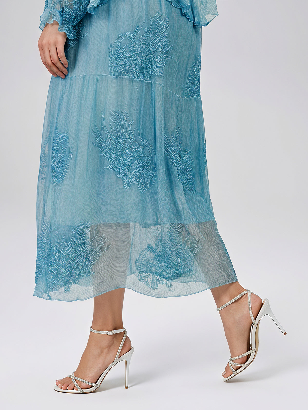 Washed Silk Floral Embroidered Dress