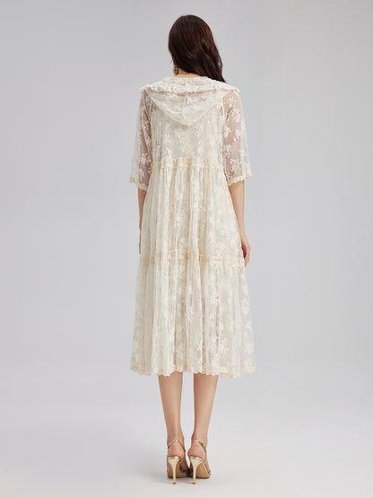 Hooded Lace Embroidered Set
