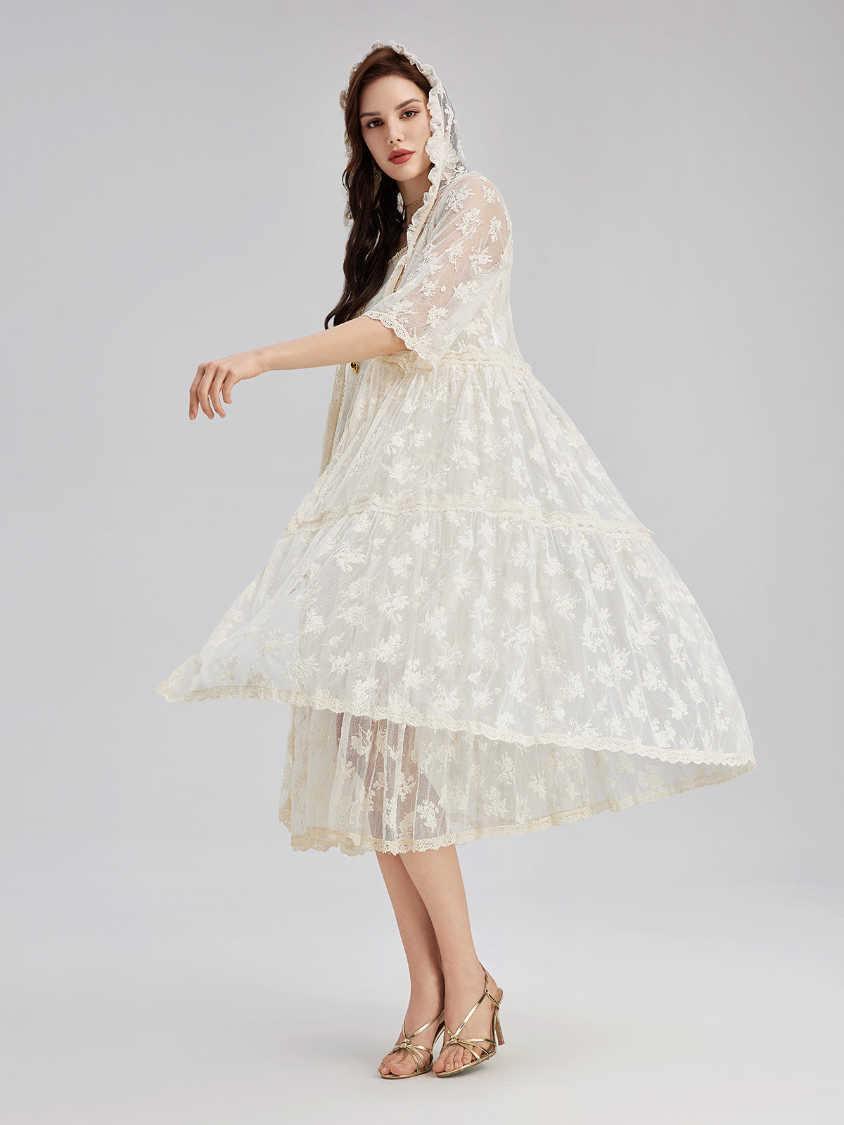 Hooded Lace Embroidered Set