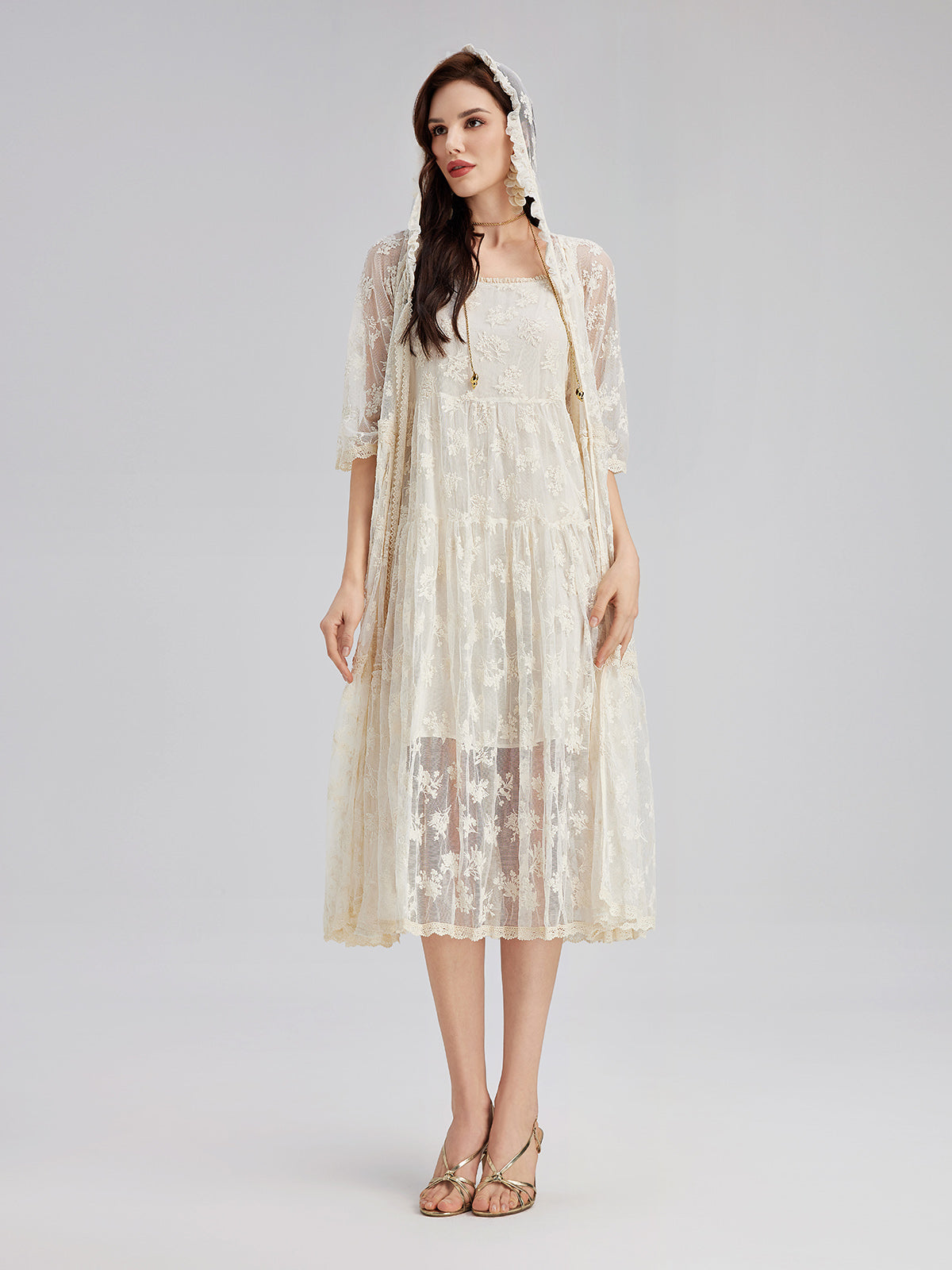 Hooded Lace Embroidered Set