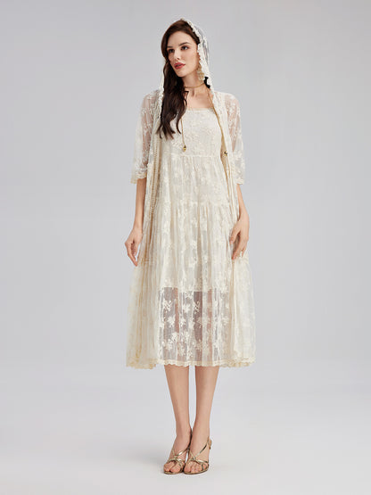 Hooded Lace Embroidered Set