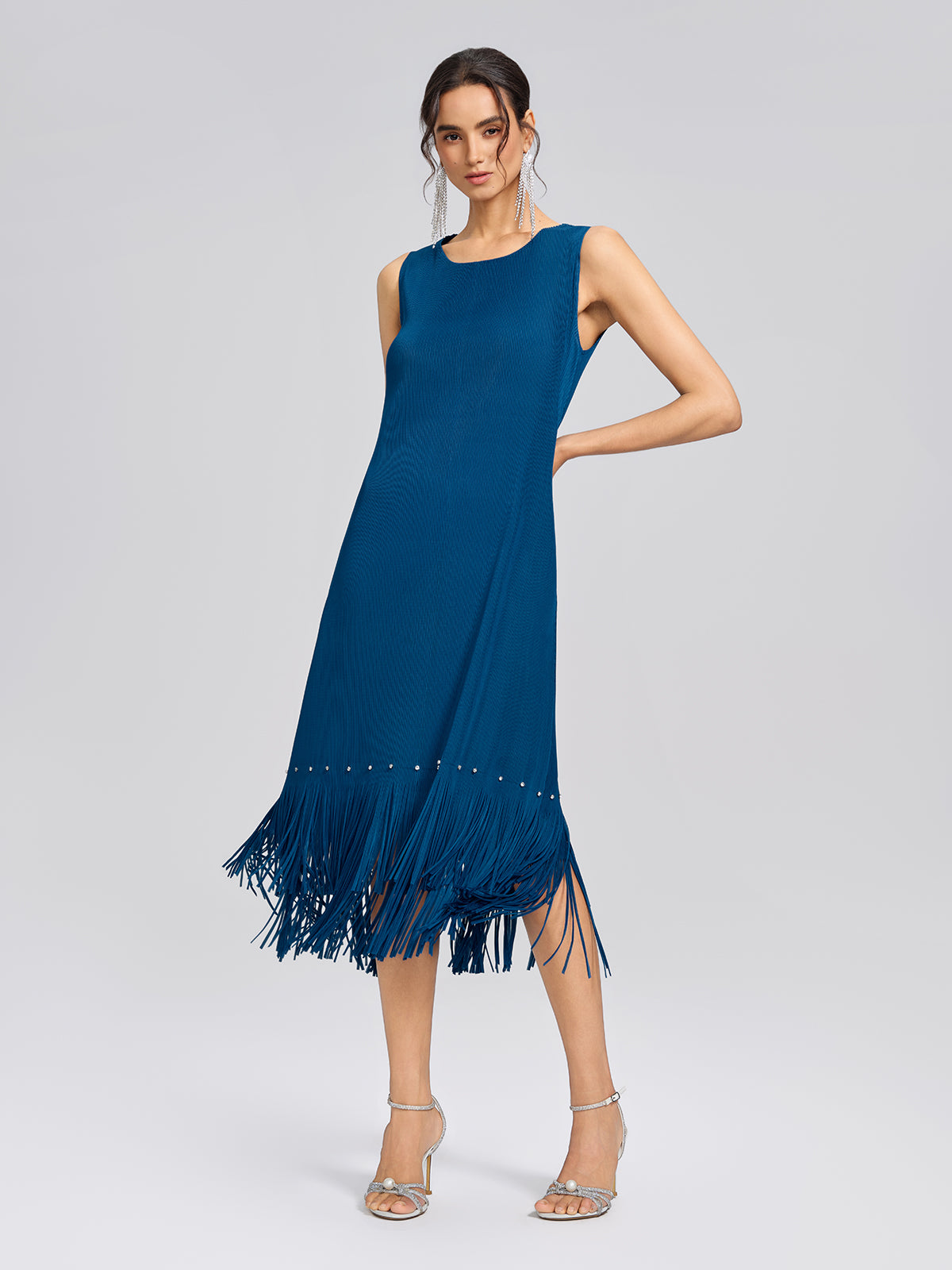 Hand-Beaded Openwork Burnout Cape Dress Set