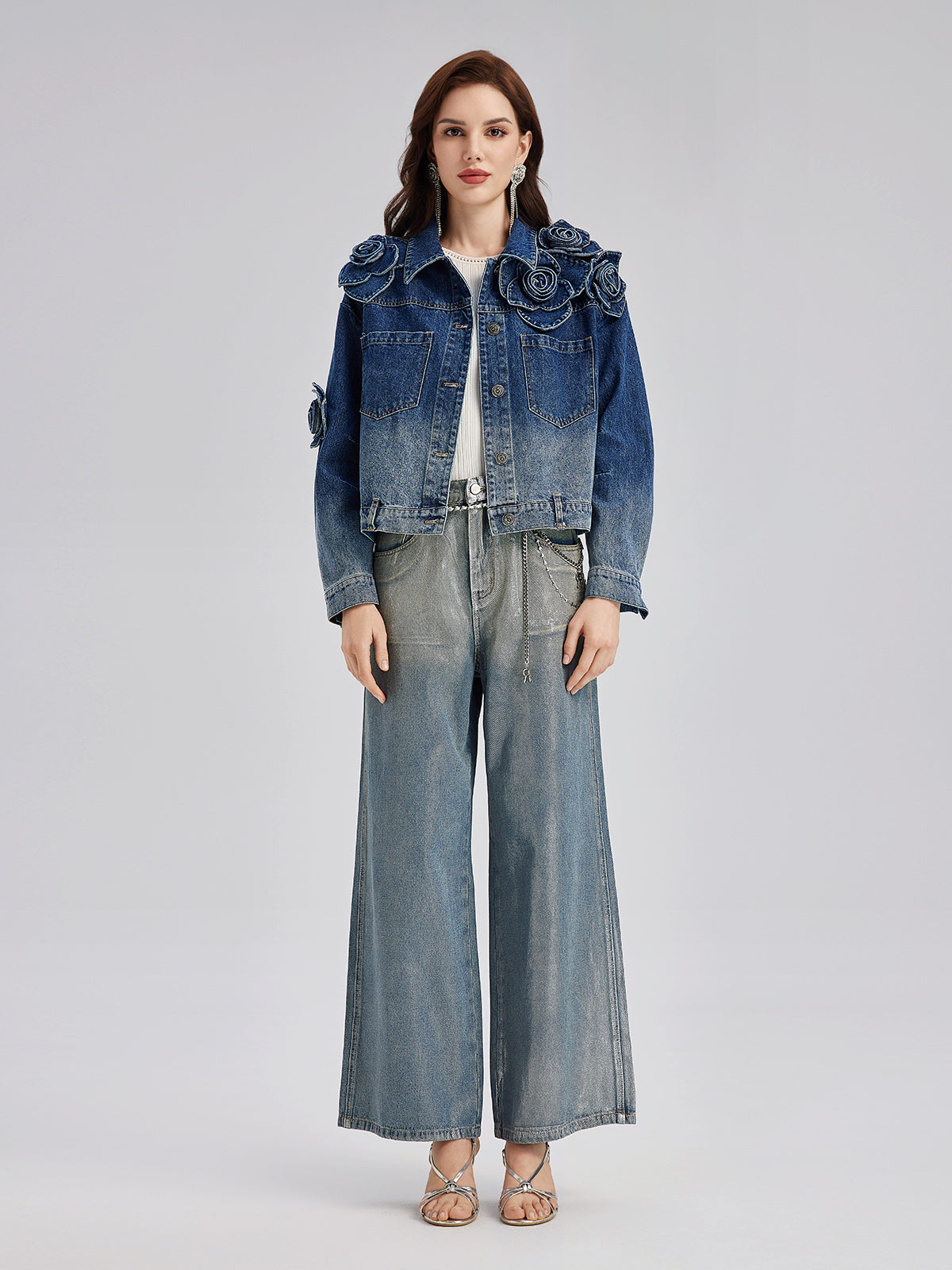 Handcrafted Floral Gradient Denim Jacket