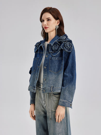 Handcrafted Floral Gradient Denim Jacket