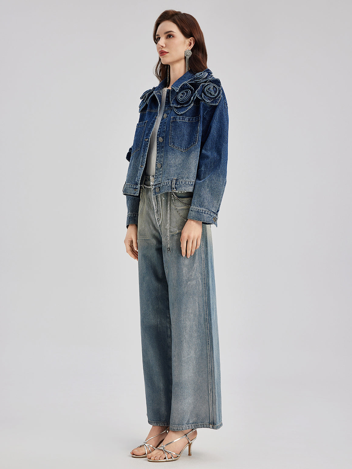 Handcrafted Floral Gradient Denim Jacket