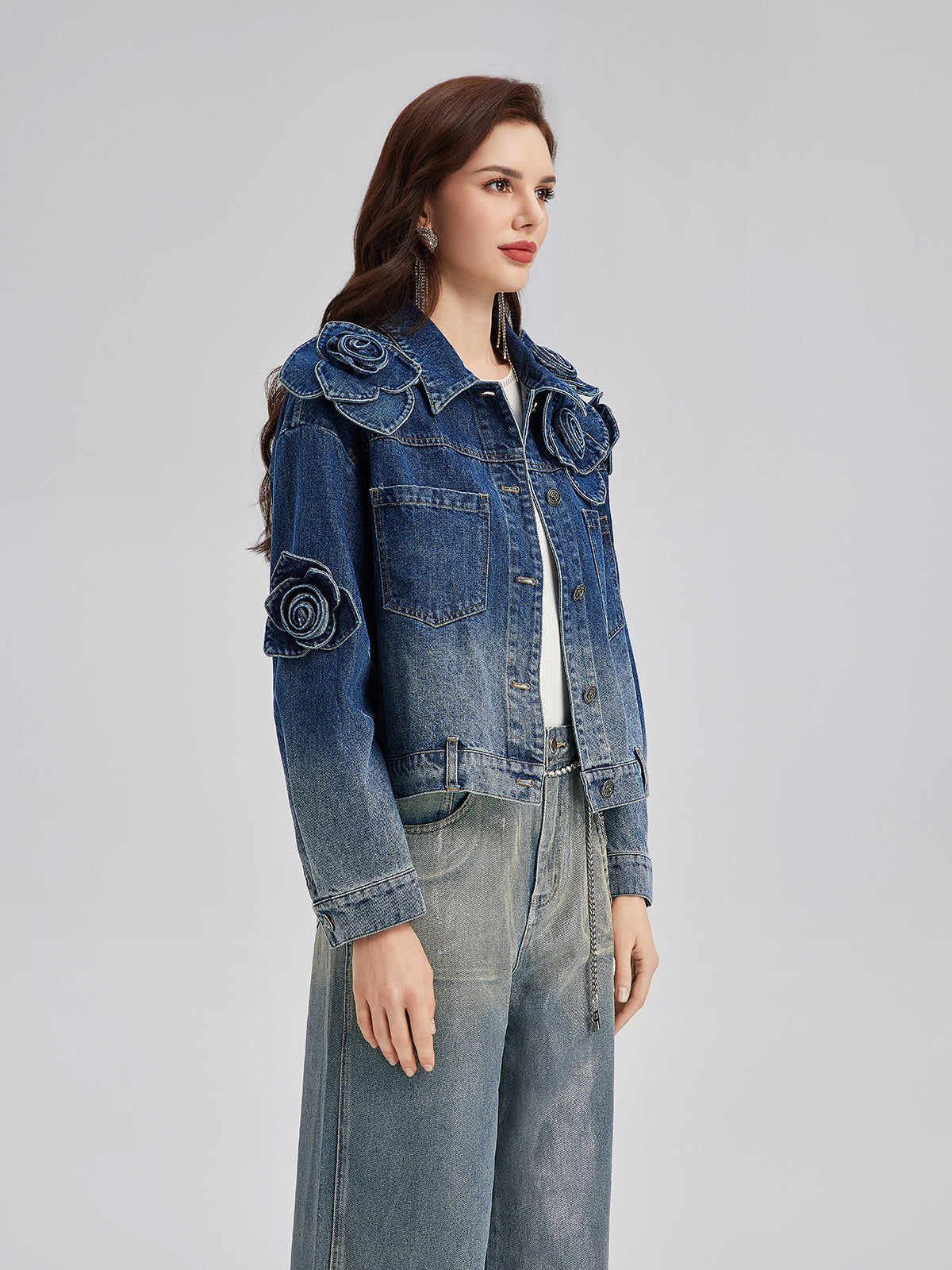 Handcrafted Floral Gradient Denim Jacket