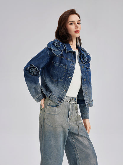 Handcrafted Floral Gradient Denim Jacket